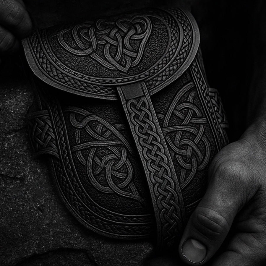 Echtleder Tasche im Wikinger-Stil – handgefertigt, robust und mit keltischen Ornamenten