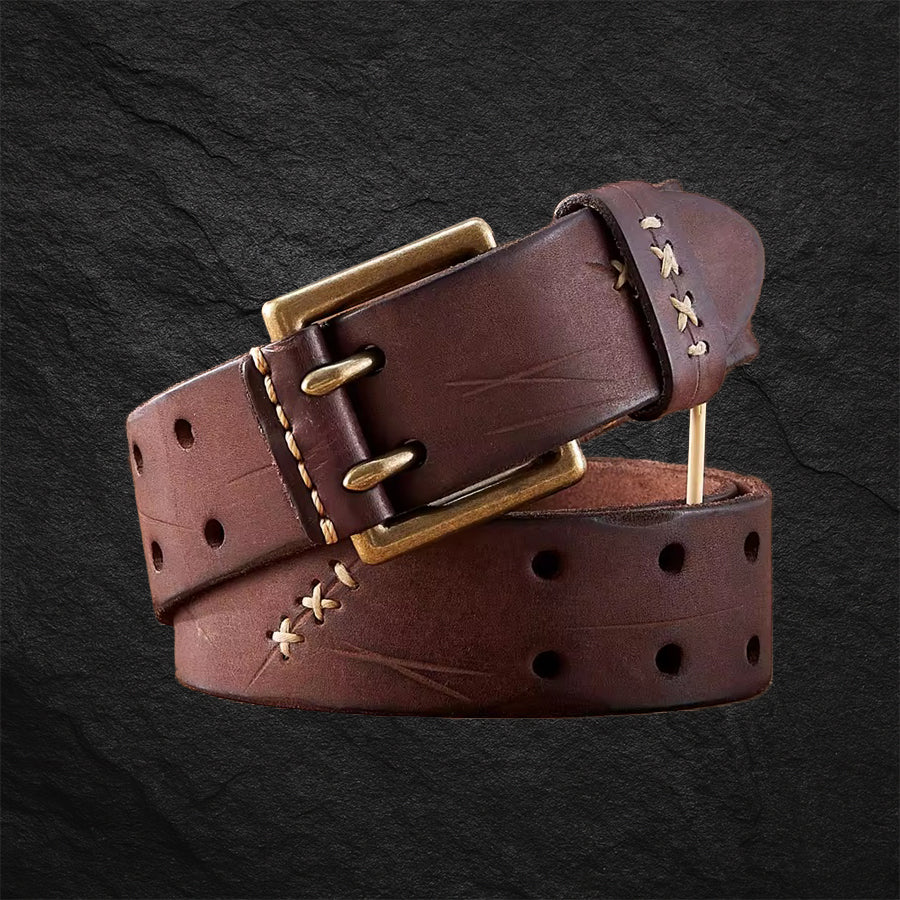 Echtleder Gürtel BJÖRN in Coffee Braun – Wikinger Gurt für Herren aus robustem Rindsleder mit Doppeldorn-Schnalle, handgefertigt, stilvoller Leder-Gürtel im Wikinger- & Mittelalter-Design