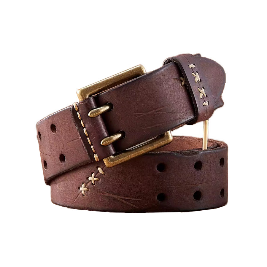 Echtleder Gürtel BJÖRN Herren – Coffee Braun Wikinger Gurt aus Rindsleder mit Doppeldorn-Schnalle, handgefertigt, stilvoller Leder Gürtel im Wikinger- & Mittelalter-Design