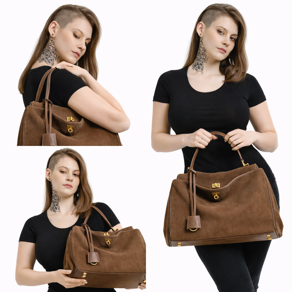 Braune Echtleder Damen Umhaengetasche aus echtem Rindsleder freigestellt