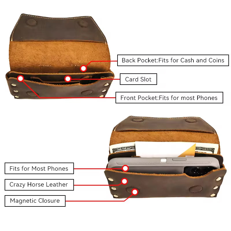 Echt-Leder Gürtel-Tasche | VIKING – Detailansicht Innenfächer und Nähte