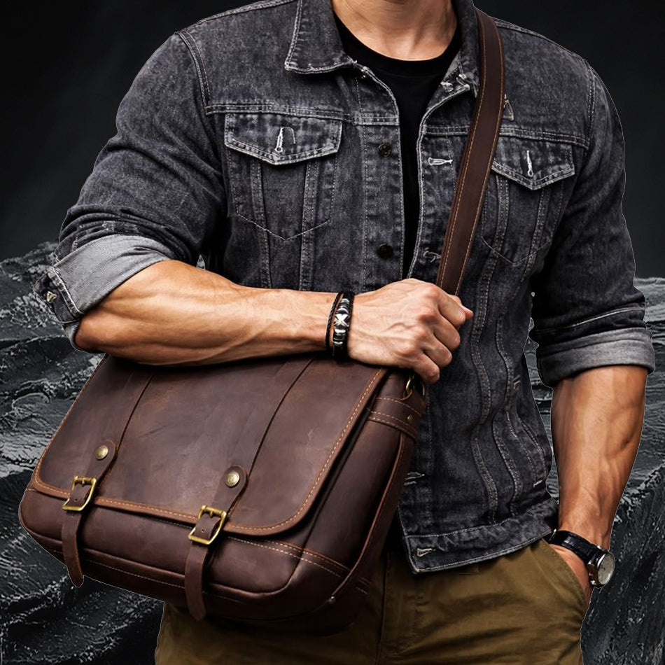 Echtleder Schultertasche am Körper getragen – Herren Umhängetasche aus echtem Leder