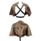 Nordskulls Wikinger Schulterfell – detailreiche Seitenansicht des Fellumhangs mit authentischem braun-grauen Pelz.