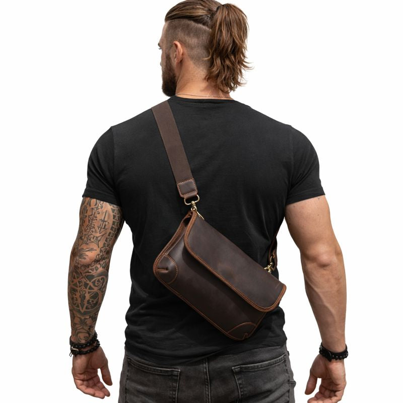 Echtleder Umhängetasche Herren aus Rindsleder – getragen am Rücken, Vintage-Look, Coffee