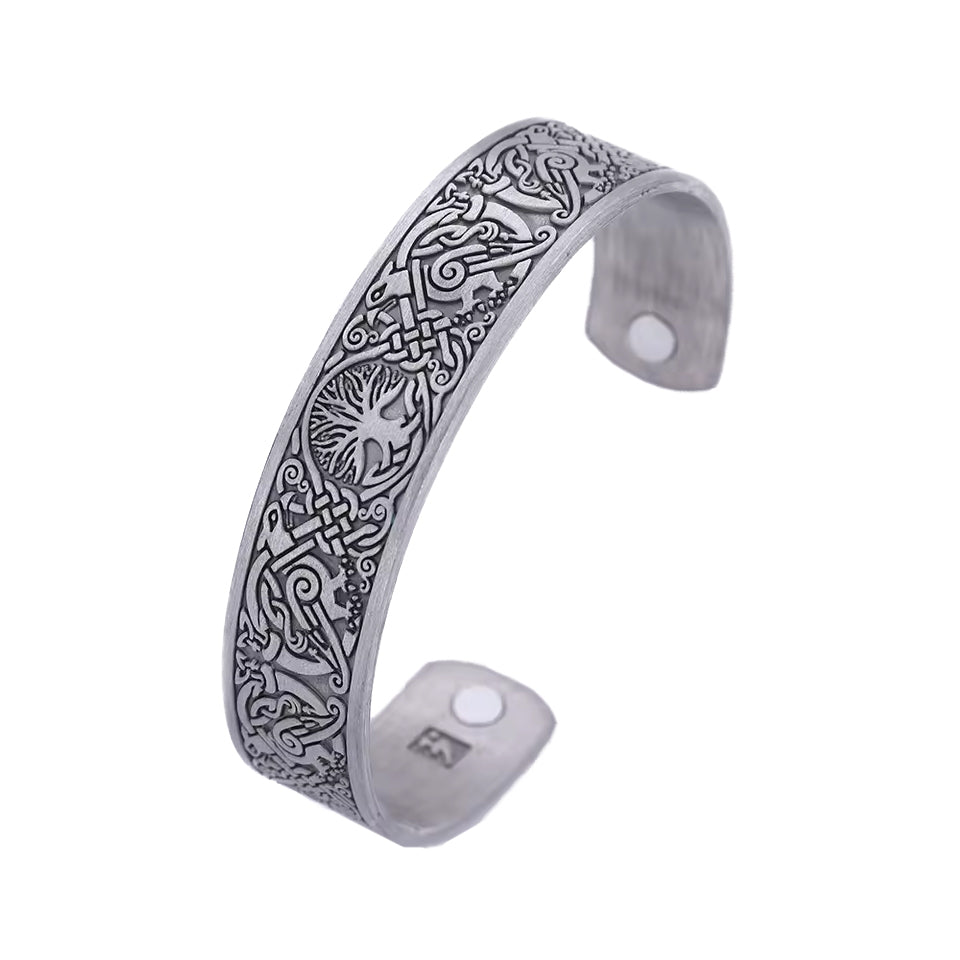 Wikinger Armreif Yggdrasil kaufen – nordischer Schmuck mit Weltenbaum Symbol aus Zinklegierung, versilbert