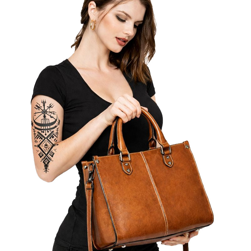Echtleder Handtasche Damen in Cognac, elegante Lederhandtasche für Alltag und Büro