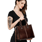 Echtleder Handtasche Damen in Dunkelbraun, zeitlose Damen Lederhandtasche