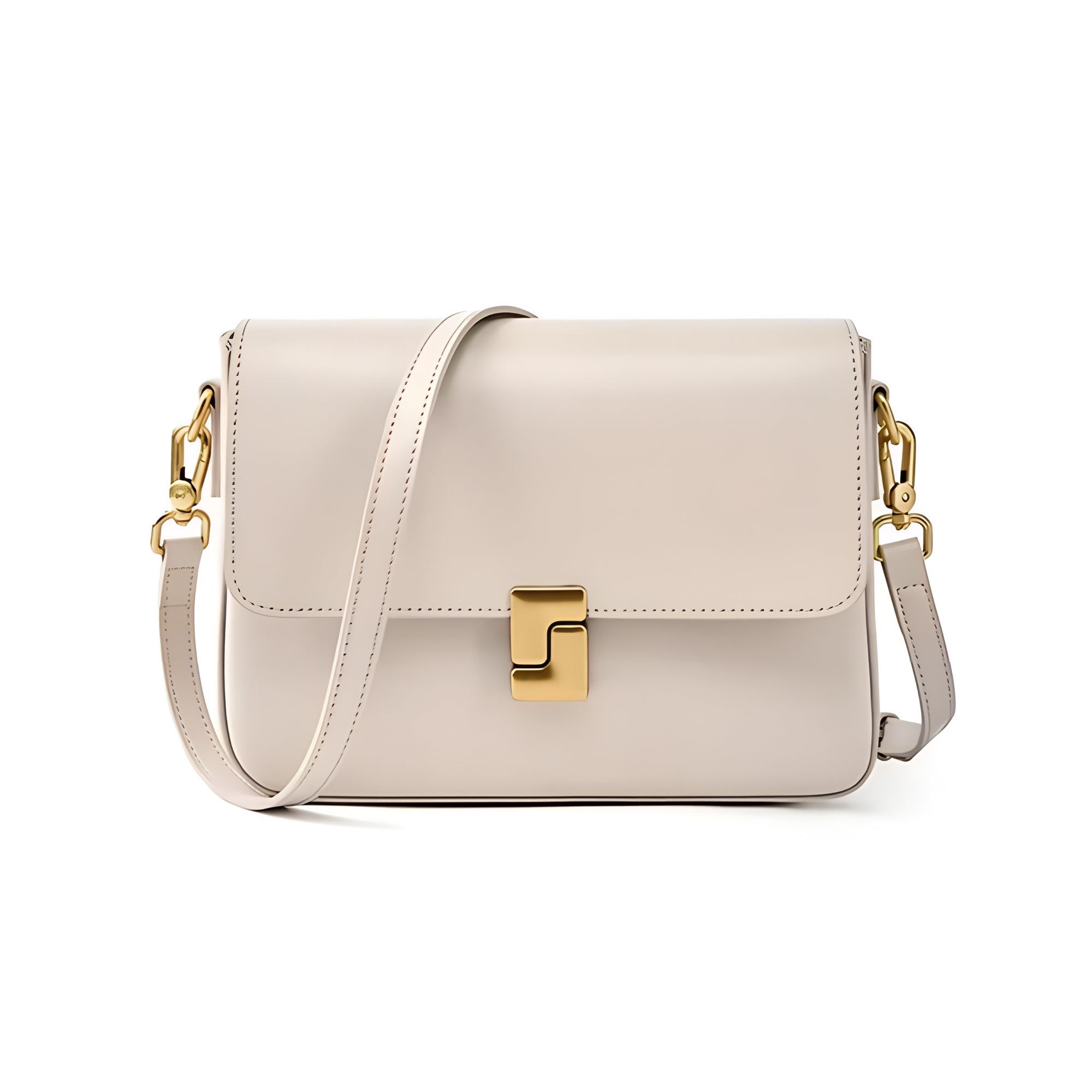 Echtleder Handtasche Damen Weiss aus echtem Rindsleder Detailansicht goldener Metallverschluss hochwertige Verarbeitung