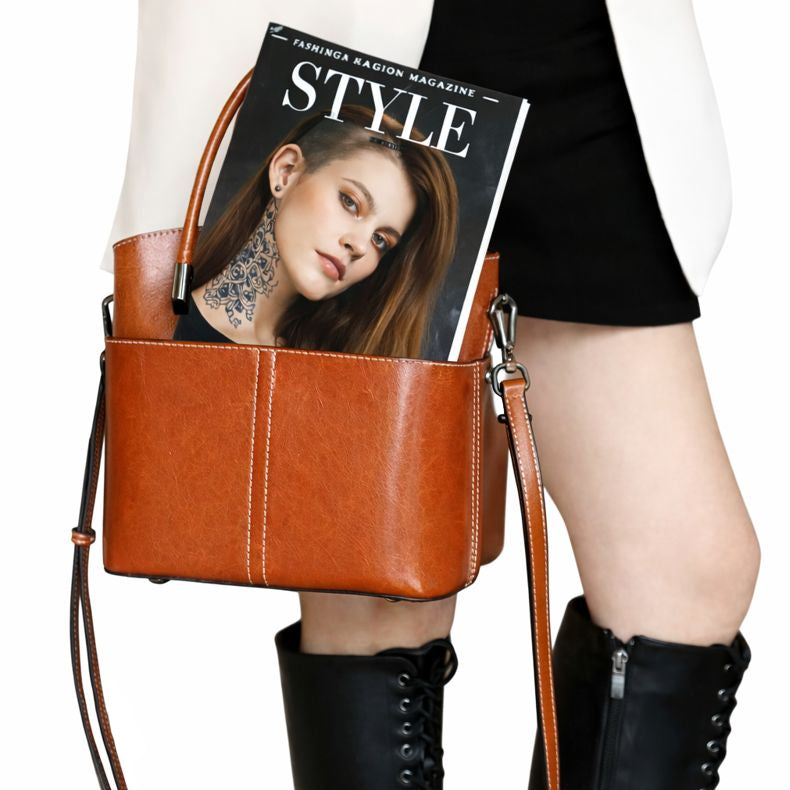 Echtleder Damen Tasche Braun – Seitenansicht der Handtasche aus echtem Leder