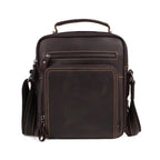 Echtleder Umhängetasche Herren , in dark-coffee, geschlossen, hochwertige Ledertasche mit Reissverschluss