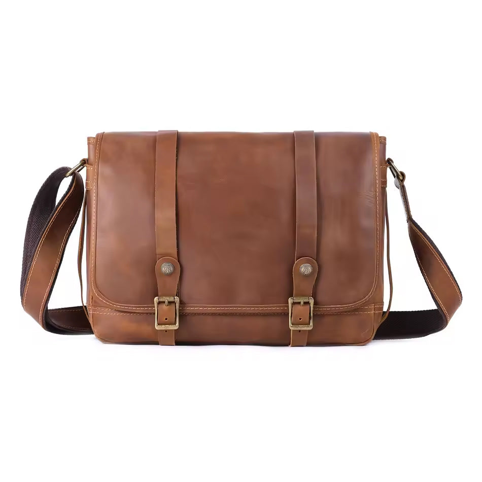 Echtleder Umhängetasche aus echtem Rindsleder in Braun – klassische Frontansicht