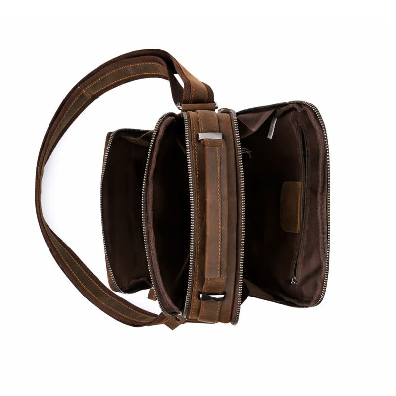 Echtleder Umhängetasche Herren Seitenprofil, schmale Ledertasche mit Schultergurt