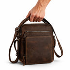 Herren Echtleder Umhängetasche mit Tragegriff, kompakte Ledertasche aus Rindsleder