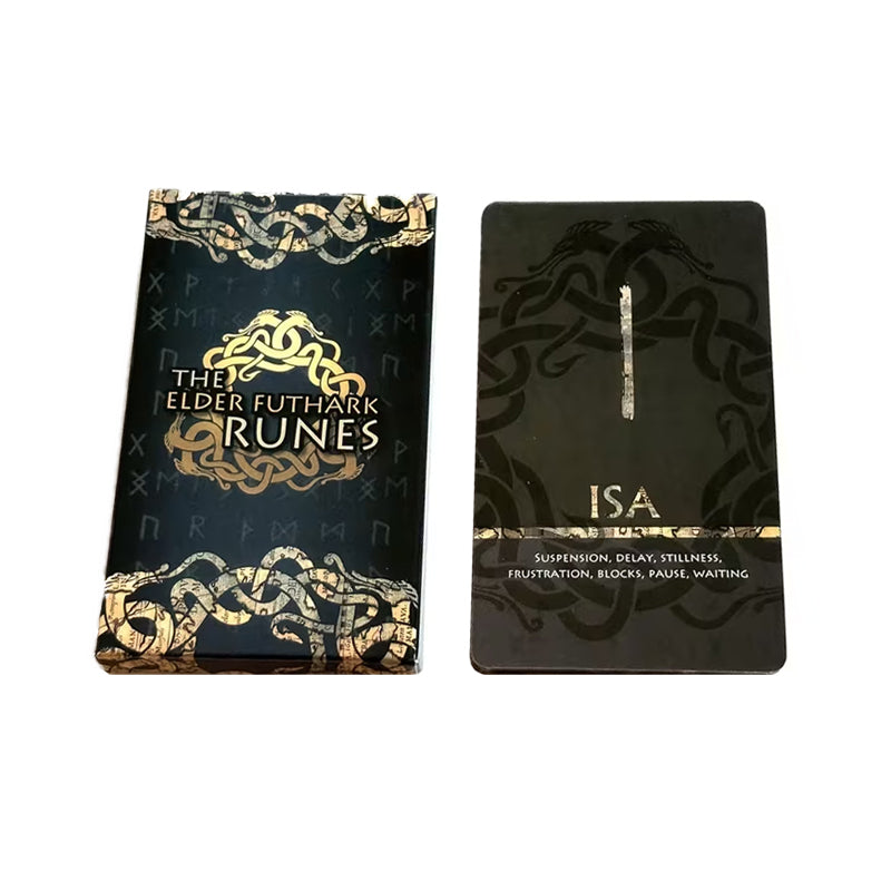 Elder Futhark Runen Orakel Karten – Wikinger Runenkarte ISA mit Runen Orakel Deck und Kartenbox, nordisches Runen Karten Set inspiriert von Wikinger Mythologie und Elder Futhark Alphabet