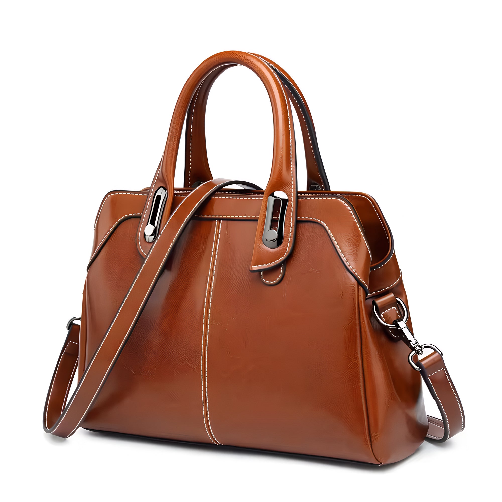 Echtleder Handtasche Damen aus echtem Leder, braune Leder Schultertasche schräg fotografiert