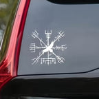 Vegvisir Wikinger Runen Kompass mit Rabe als Autoaufkleber auf Fahrzeugheck – nordisches Schutzsymbol der Wikinger