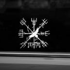 Vegvisir Wikinger Kompass mit Rabe als Autoaufkleber auf Heckscheibe – nordisches Runen Schutzsymbol der Wikinger