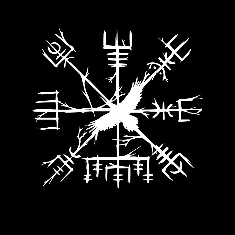 Vegvisir Wikinger Runen Kompass mit Rabe Autoaufkleber weiss – nordisches Schutzsymbol der Wikinger