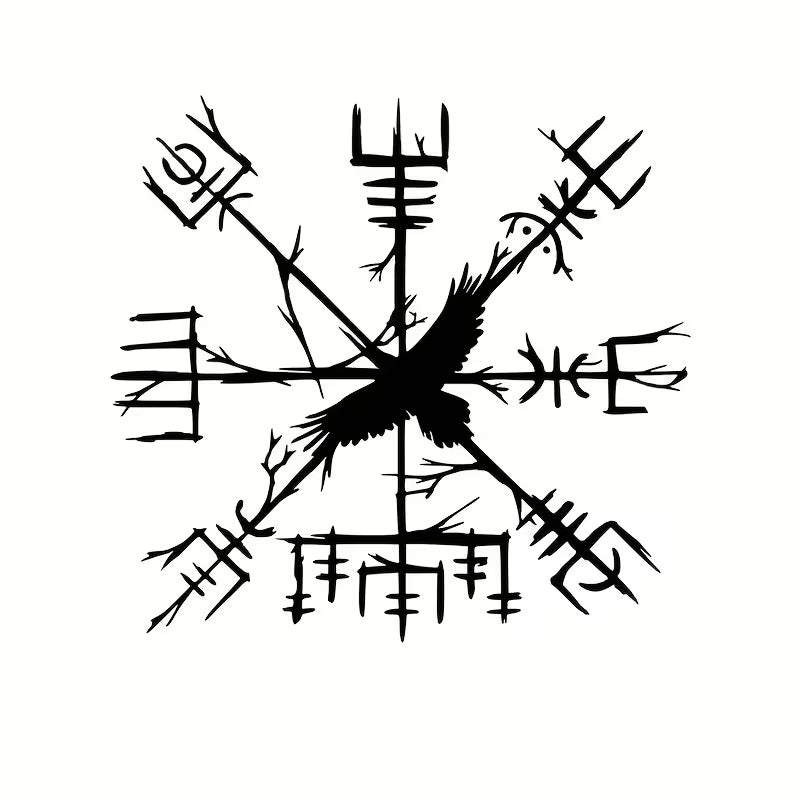 Vegvisir Wikinger Runen Kompass mit Rabe – nordischer Autoaufkleber mit Vegvisir Symbol aus der Wikinger Mythologie