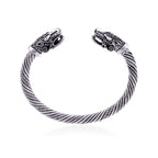 Wikinger Armring Damen FREYA in Silber – offener nordischer Armreif mit Drachenköpfen