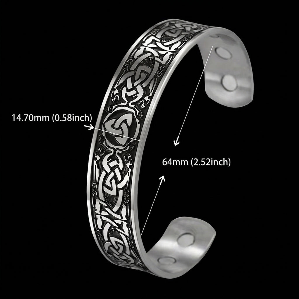 Wikinger Armring mit keltischem Knoten aus Edelstahl – nordischer Armreif mit Massangaben 64 mm Durchmesser und 14.7 mm Breite