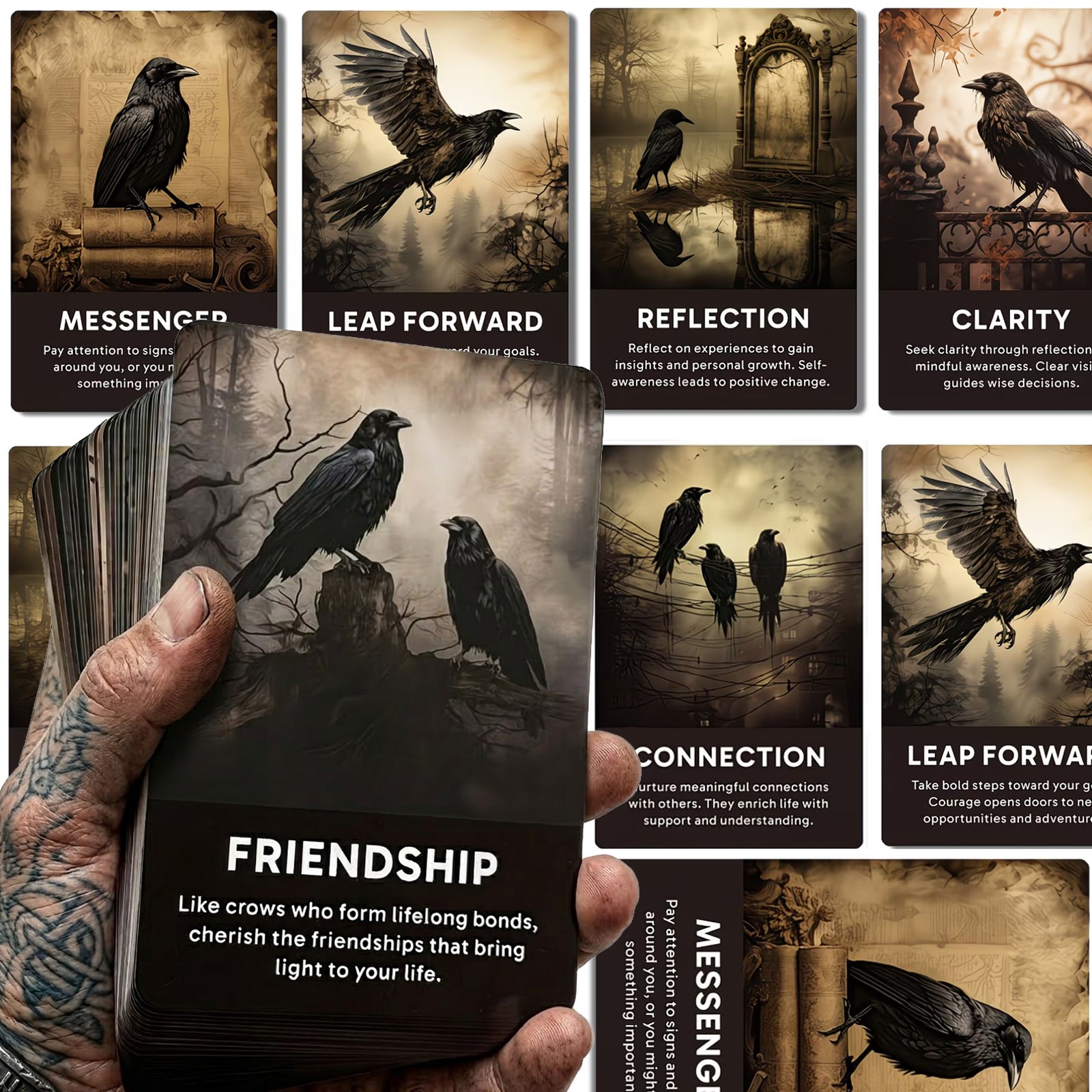 Wikinger Tarot Karten mit Rabenmotiven – Crow's Insight Orakelkarten Kartendeck mit nordischer Symbolik für Intuition, Meditation und spirituelle Legungen